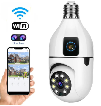 Dual Lens Light Bulb Security Camera
